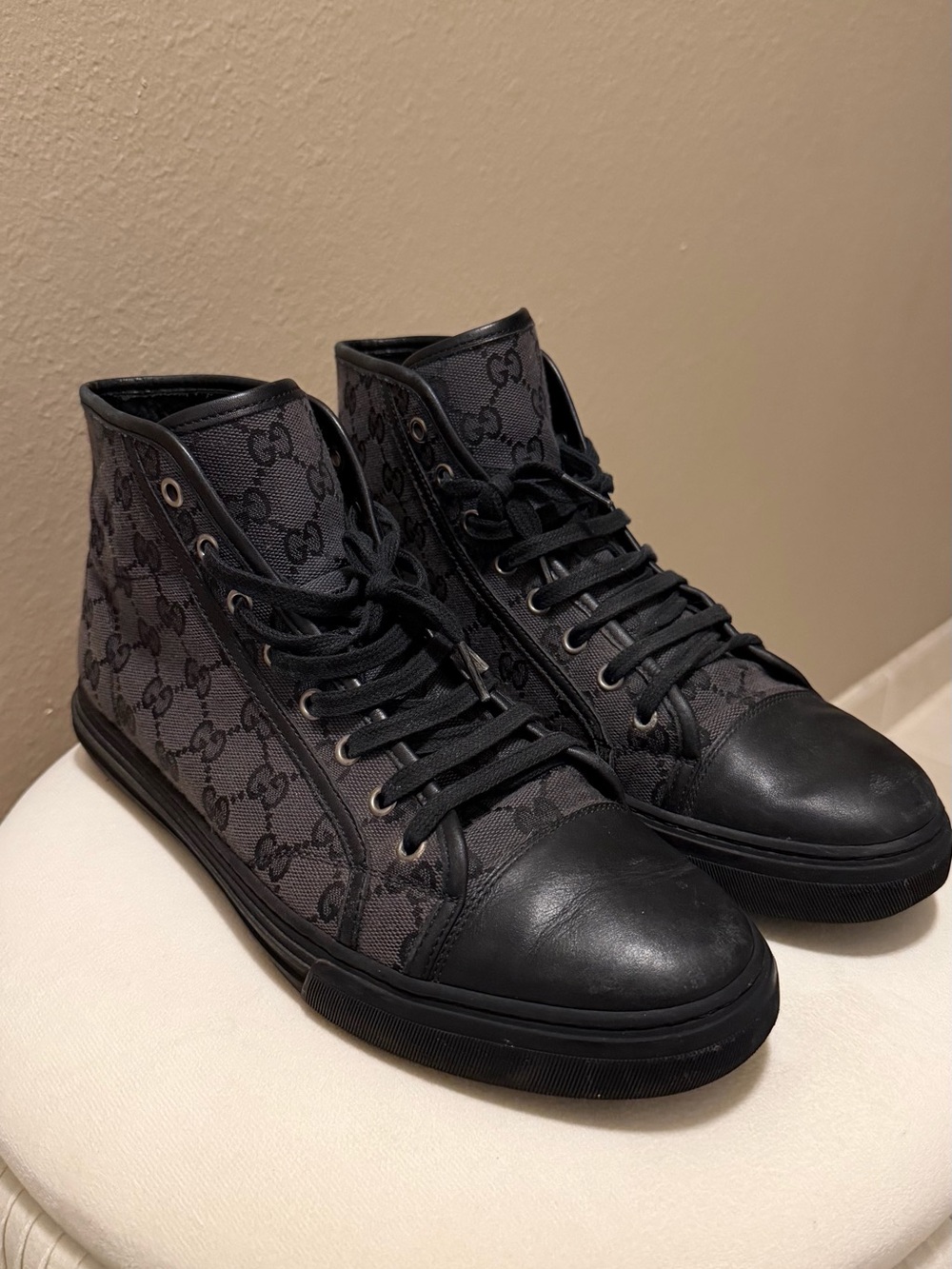 Gucci Men's Black GG Monogram High-Top Sneakers